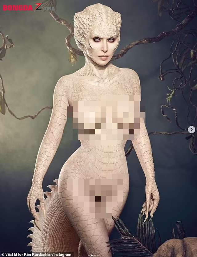 Kim Kardashian gây sốt khi hóa cá sấu bạch tạng